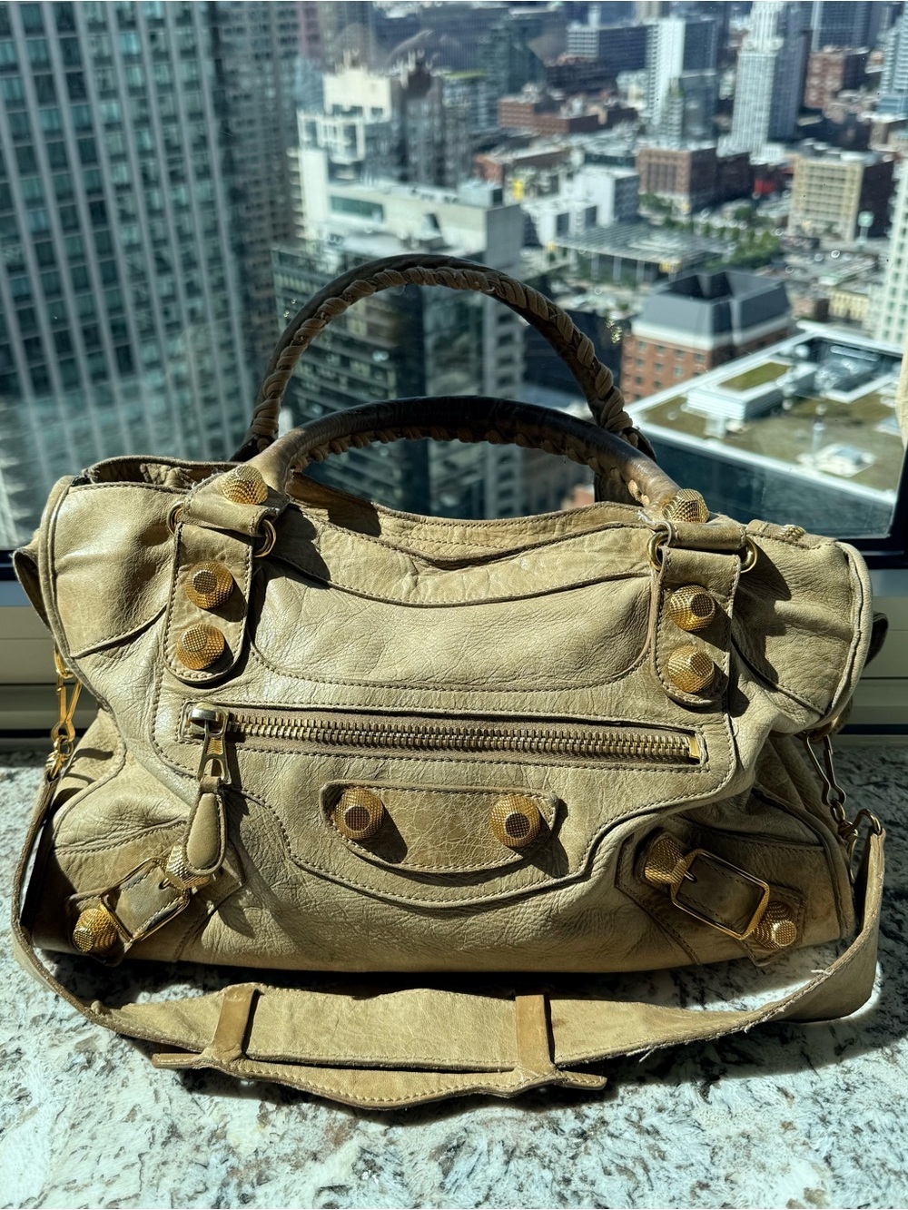 Balenciaga City Bag in Beige with Gold Tone Hardware Pre-2011